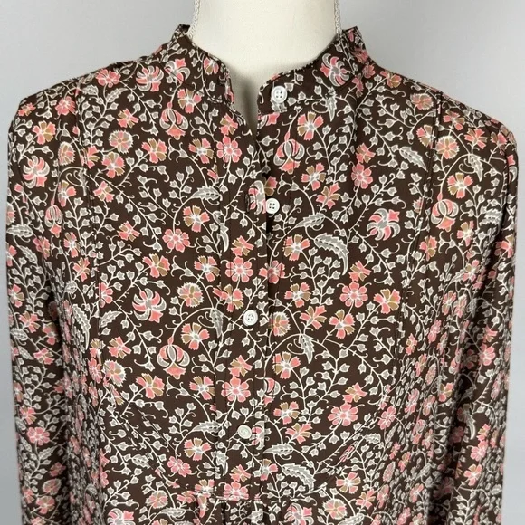 J. McLaughlin Tavia Shift Dress Long Sleeve Pockets Medium Brown & Pink Floral - Picture 4 of 14